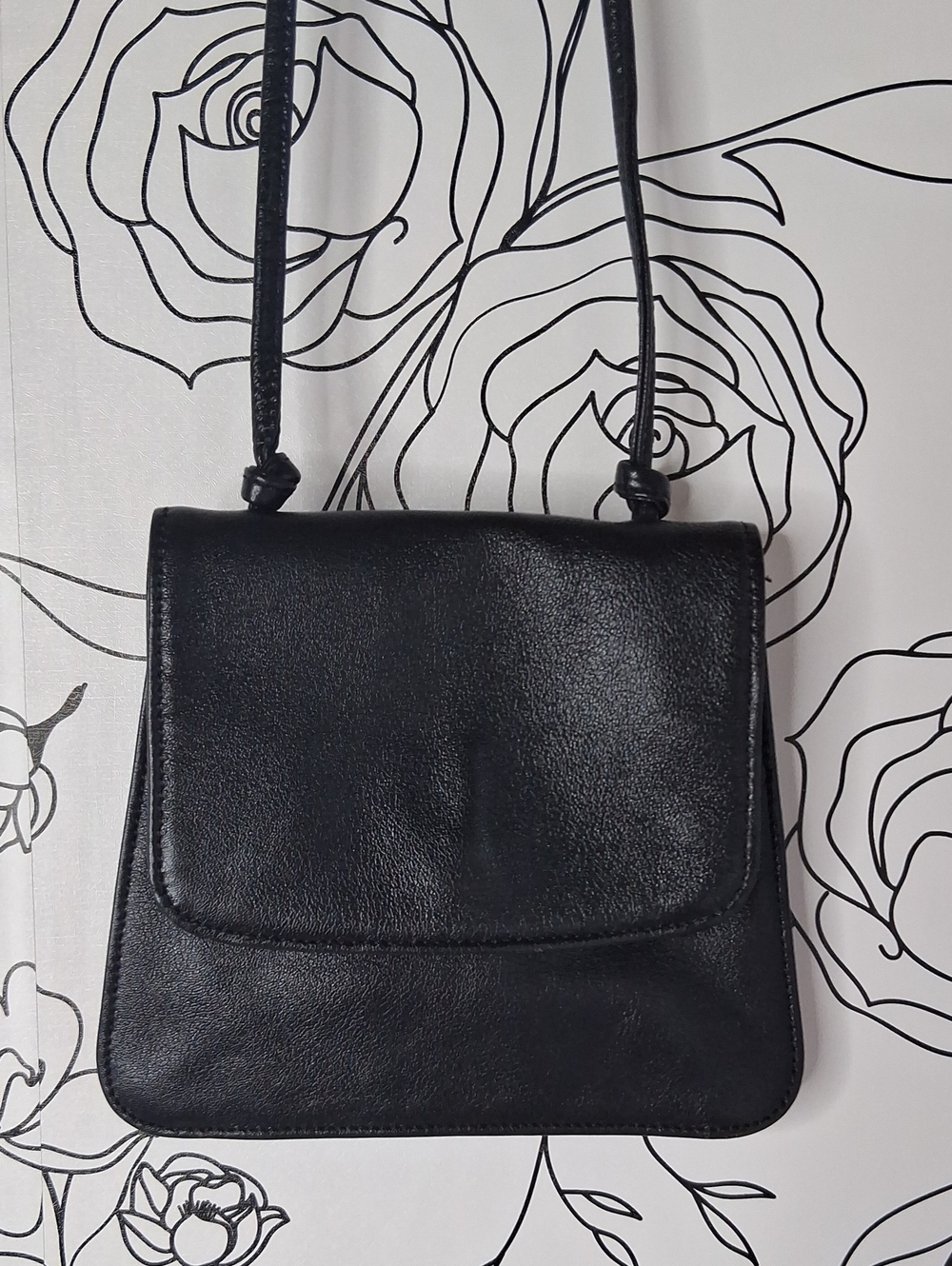 Talbots Vintage Minimalist Black Leather Flap Crossbody Bag Made In Italy